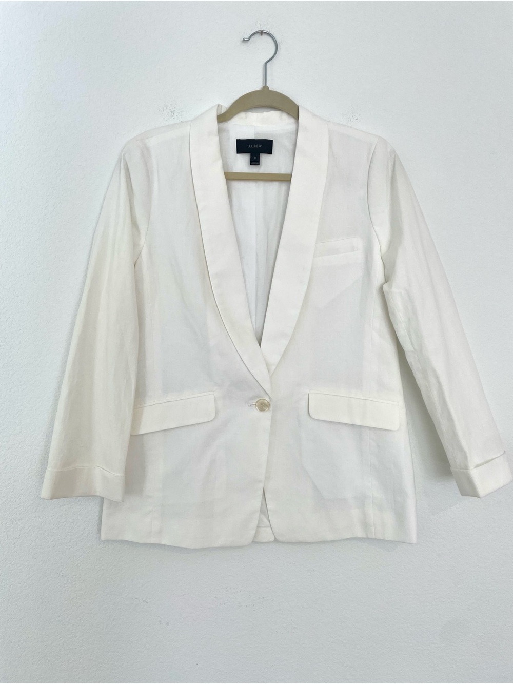 J. Crew Linen White Open Shawl Collar Blazer